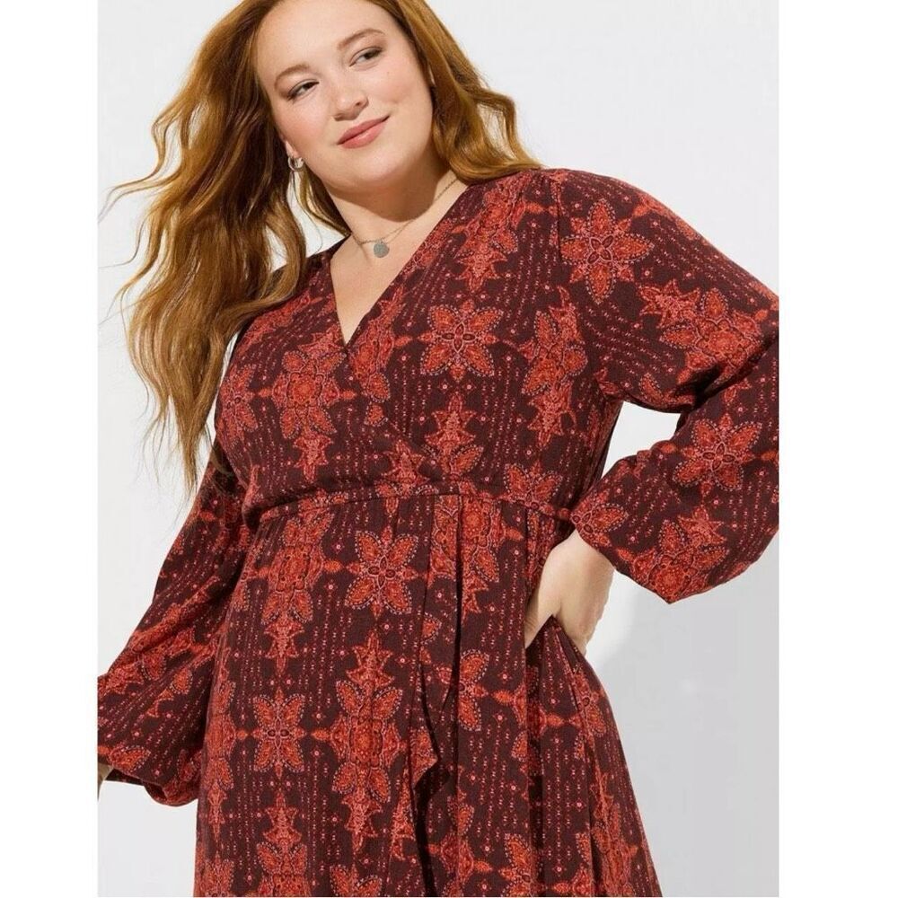Torrid Plus Size 1 Red Midi Ruffle Surplice Dress… - image 2